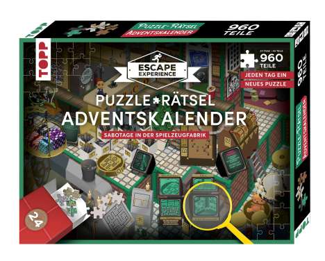 Hans Pieper: Puzzle-Rätsel-Adventskalender - Sabotage in der Spielzeugfabrik. 24 Puzzles mit insgesamt 960 Teilen, Diverse