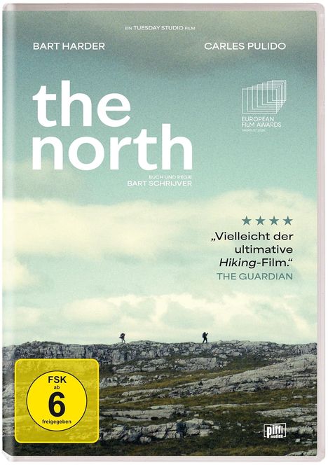 "The North" in großer Schrift, darunter "Buch und Regie Bart Schrijver". Zwei Personen wandern auf einer felsigen Landschaft.