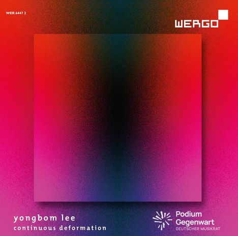 „yongbom lee continuous deformation“. Logo und Farbverlauf von Rot zu Pink.