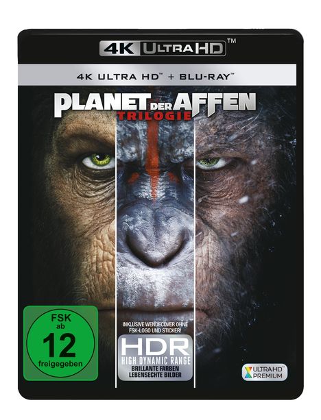 Planet der Affen Trilogie (Ultra HD Blu-ray &amp; Blu-ray), 3 Ultra HD Blu-rays und 3 Blu-ray Discs