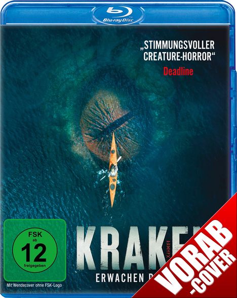 "STIMMUNGSVOLLER CREATURE-HORROR" von Deadline. FSK 12. Dunkles Wasser, Kajak über Auge eines Meeresungeheuers.
