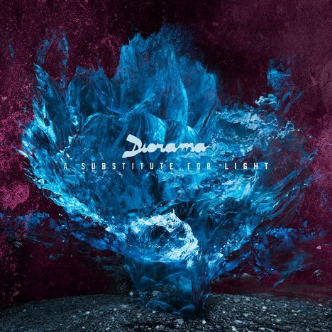 Text: "Diorama A Substitute For Light." Illustration: Dynamische, blaue Explosion vor einem dunkelvioletten Hintergrund.