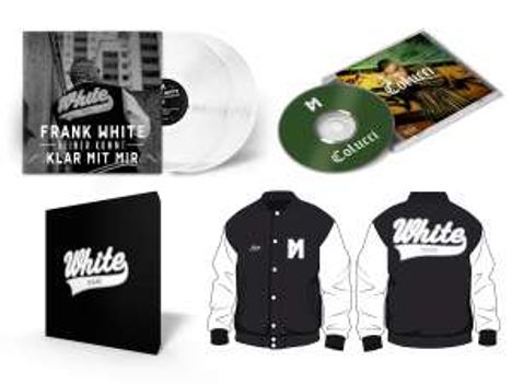 Frank White (Fler): Colucci (Limited-Deluxe-Box) (White Vinyl) (College-Jacke Gr. XL), 2 CDs, 2 LPs und 1 Merchandise