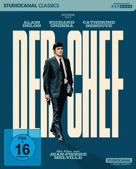 STUDIOCANAL CLASSICS, ALAIN DELON, RICHARD CRENNA, CATHERINE DENEUVE, DER CHEF. Ein Anzugträger läuft; FSK 16.
