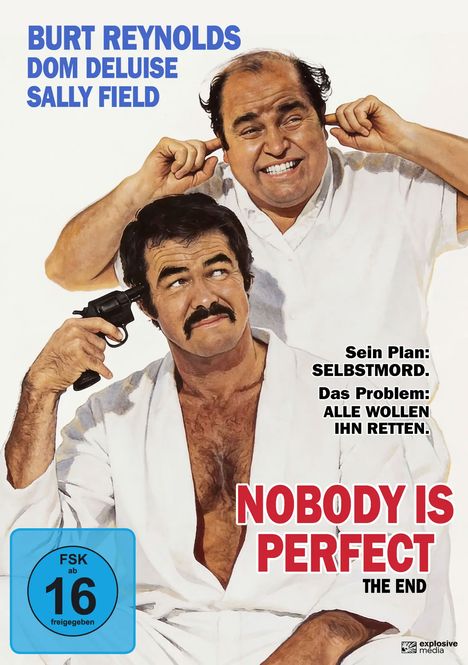 Oben die Namen Burt Reynolds, Dom DeLuise, Sally Field. Text: "Sein Plan: Selbstmord. Das Problem: Alle wollen ihn retten."