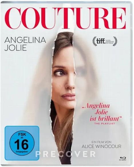 COUTURE, Angelina Jolie, Zitat „Angelina Jolie ist brillant“ von The Playlist, FSK 16, Film von Alice Winocour. Frauengesicht.