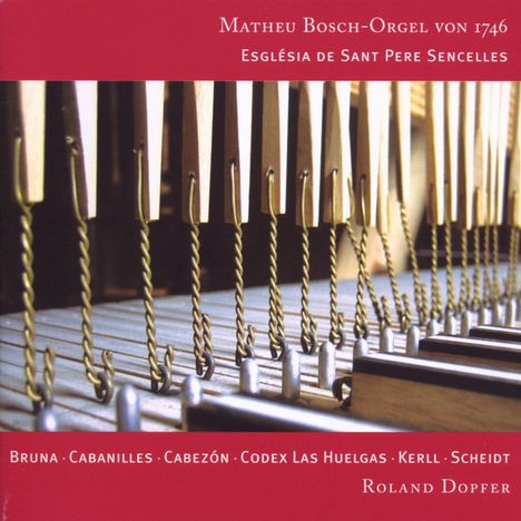 Matheu Bosch-Orgel von 1746, Església de Sant Pere Sencelles. Orgelpfeifen in Reihen. Künstler: Roland Dopfer.