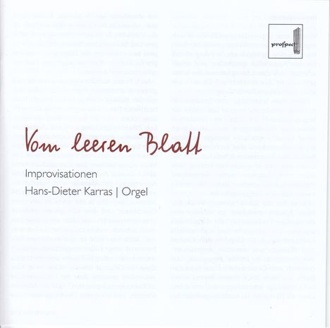 Hans-Dieter Karras - Vom leeren Blatt, CD