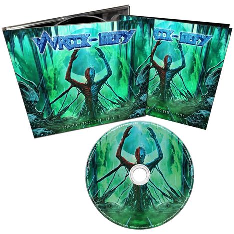 "DISSECTING THE LEECH" steht auf einem CD-Album und Booklet. Illustration: Eine düstere Kreatur in einem grünen Wald.