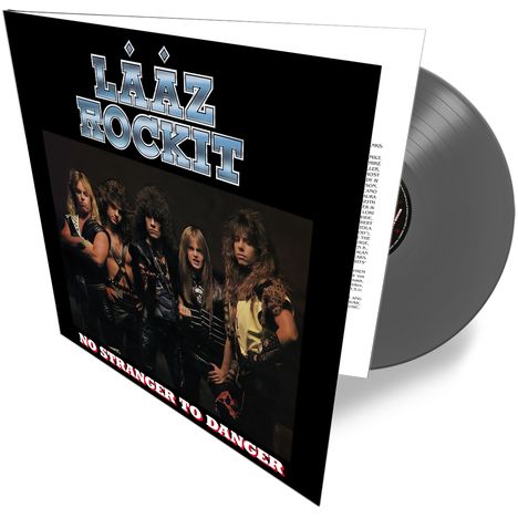 Das Cover zeigt den Text "LÄÄZ ROCKIT" und "NO STRANGER TO DANGER" mit fünf Personen in rockiger Kleidung.