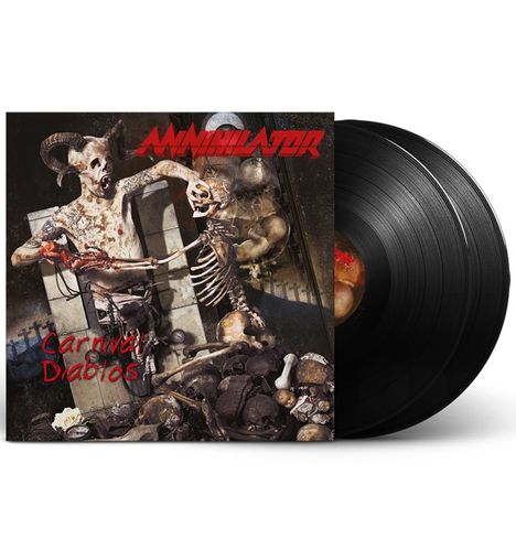 "Annihilator" in roten Buchstaben, "Carnival Diablos" in lila Schrift. Illustration eines Dämons mit Skelett in unheimlicher Kulisse.