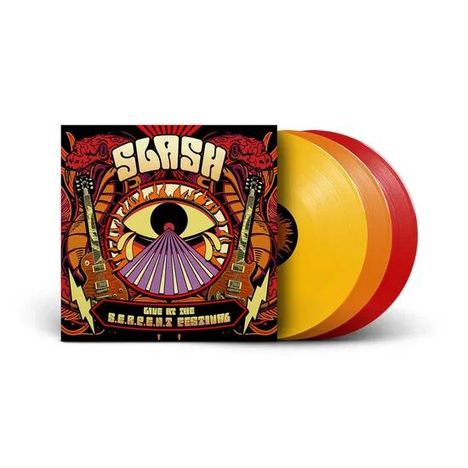 Cover mit dem Text "SLASH" und "LIVE AT THE S.E.R.C.E.N.T FESTIVAL". Ein Auge und Gitarren in psychedelischem Stil.