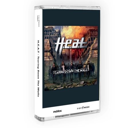 „H.e.a.t“, „Tearing Down the Walls“. Illustration von Personen vor zerstörten Gebäuden und brennender Skyline.