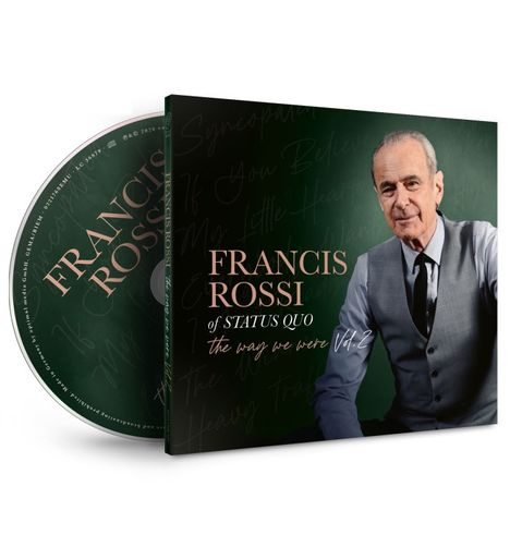 FRANCIS ROSSI of STATUS QUO the way we were Vol. 2. Porträt eines Mannes in grauer Weste vor grünem Hintergrund.