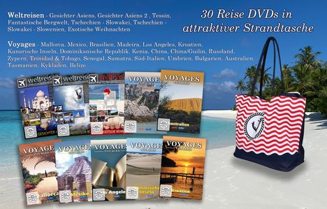 30 Reise DVDs in attraktiver Strandtasche, 30 DVDs