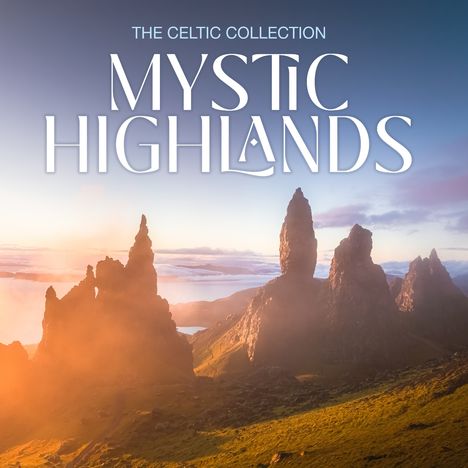 "The Celtic Collection: Mystic Highlands" vor schroffen Bergen im Sonnenuntergangslicht.
