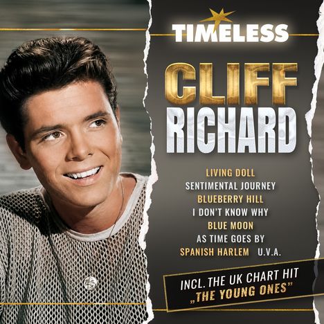 TIMLESS Cliff Richard: Songs wie "Living Doll", "Blue Moon". Einschließlich UK-Hit "The Young Ones". Person lächelt links.