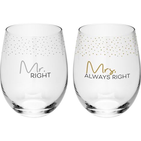 GRUSS &amp; CO Trinkglas Set Motiv "Mr right - Mrs always right", Diverse