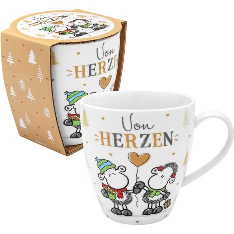 Sheepworld Tasse mit Motivdruck: "Von Herzen", inkl. Geschenkbanderole, mit Golddruck, Diverse