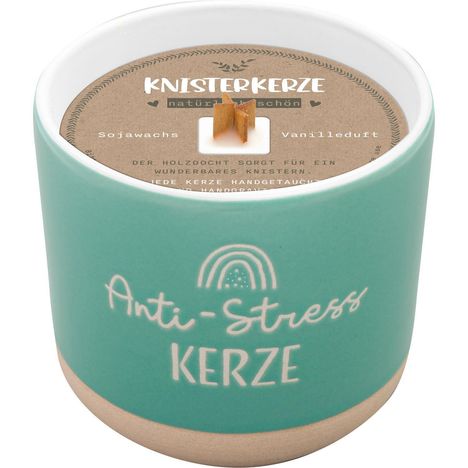 Kerze mit Gravur "Anti-Stress Kerze": Kerze im Becher, mit Holzdocht, Diverse