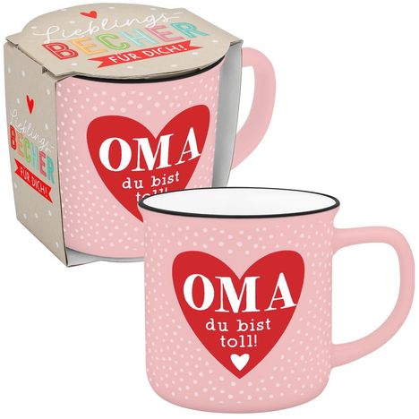 Becher in Emailloptik "Oma du bist toll!", Diverse