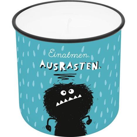 Lieblingskerze in Emailleoptik Motiv "Einatmen. Ausrasten.", Diverse