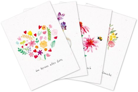 Blumensamenpostkarten - Von Herzen alles Gute - Nimm dir Zeit für dich - Herzlichen Glückwunsch - Ein Strauß voll guter Wünsche, Diverse