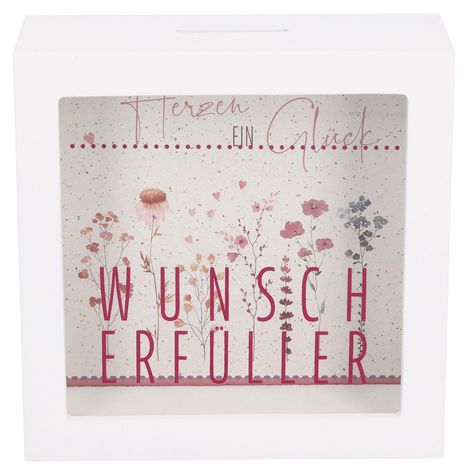 "WUNSCH ERFÜLLER" ist in großen Buchstaben zu sehen. Darüber blühende Wildblumen und der Text "Herzen ein Glück".