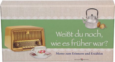 Weißt du noch, wie es früher war? Memo zum Erinnern und Erzählen. Altes Radio, Teekanne, Taschenuhr, Tasse.