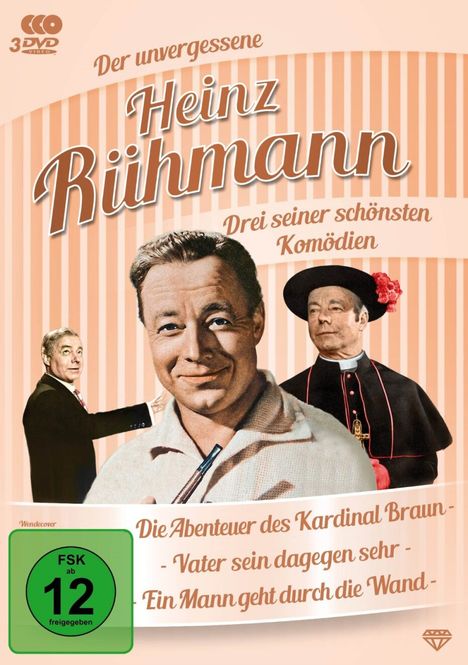 „Der unvergessene Heinz Rühmann“ als Haupttext, darunter drei Filmtitel und FSK 12. Drei Filmbilder von Rühmann.