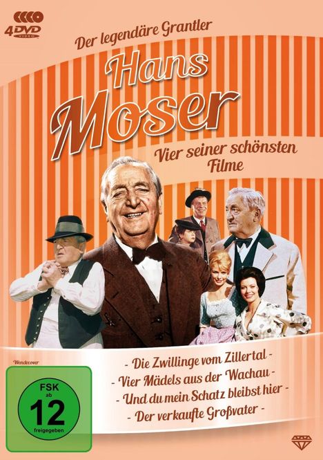Texte: Hans Moser, Vier seiner schönsten Filme. Filme: Die Zwillinge vom Zillertal, Vier Mädels aus der Wachau. 