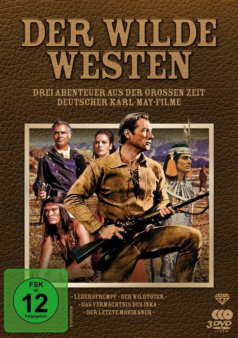 "DER WILDE WESTEN" oben, Schauspieler in Wildwest-Kleidung, FSK 12 Logo unten links.