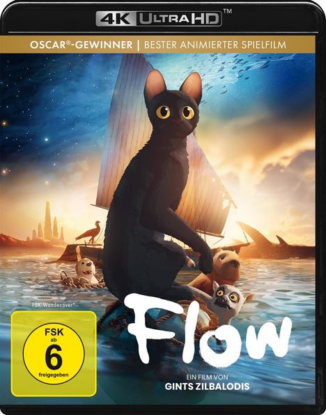 "OSCAR®-GEWINNER", "Bester Animierter Spielfilm", "Flow", "Ein Film von Gints Zilbalodis", FSK 6. Katze auf Boot.