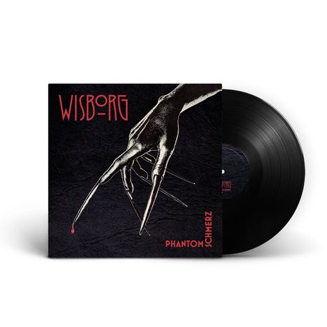 Cover der Schallplatte mit Text "WISBORG" und "Phantomschmerz", zeigt eine Hand mit langen spitzen Nägeln.