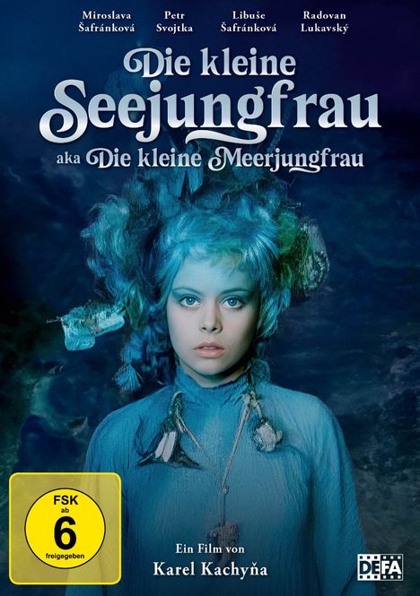 Titel: "Die kleine Seejungfrau", "aka Die kleine Meerjungfrau". FSK 6. Ein Film von Karel Kachyňa. Meerjungfrau mit blauen Haaren.