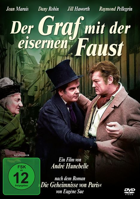 Text: "Der Graf mit der eisernen Faust". Zwei Männer in historischer Kleidung in einer Gasse, intensives Gespräch.