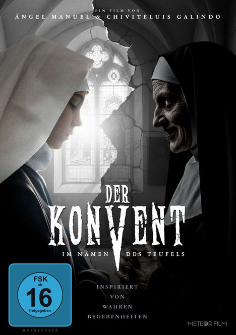 Titel: "Der Konvent: Im Namen des Teufels". Zwei Nonnen, eine Seite freundlich, die andere bedrohlich. FSK 16.