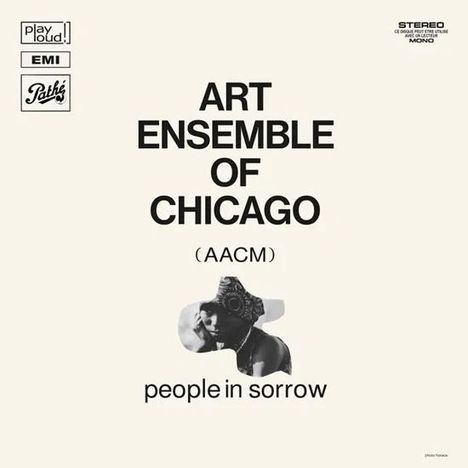 "ART ENSEMBLE OF CHICAGO (AACM) people in sorrow." Schwarzes Bildmotiv eines nachdenklichen Gesichts.