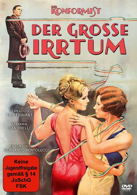 "DER GROSSE IRRTUM. Keine Jugendfreigabe § 14 JuSchG FSK. Zwei Frauen in eleganter Kleidung umarmen sich."