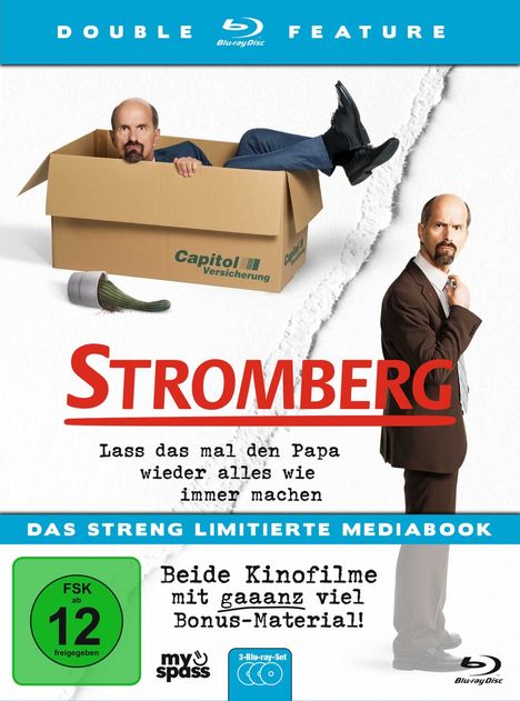 „Stromberg: Lass das mal den Papa wieder alles wie immer machen.“ Ein Mann steckt in einem Karton, ein Kaktus liegt daneben.
