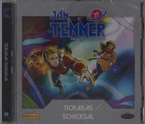 „Ticraxas Schicksal“, „Jan Tenner - Der neue Superheld“. Zwei fliegende Personen vor einem kosmischen Hintergrund.