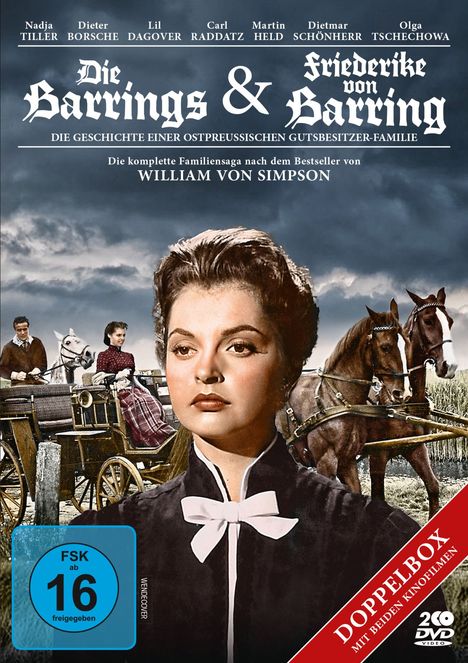 „Die Barrings & Friederike von Barring“, Familiensaga nach William von Simpson, FSK 16. Vordergrund: Frau, Hintergrund: Kutsche.
