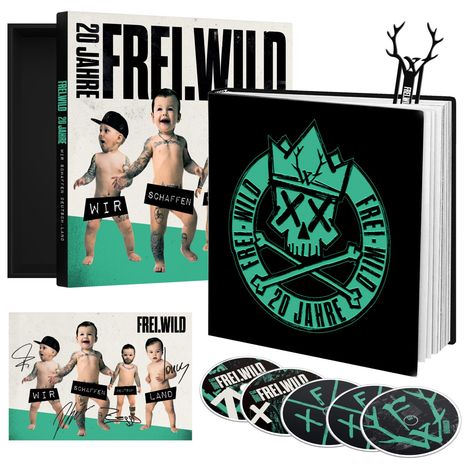 Frei.Wild: Wir schaffen Deutsch.Land (Box-Set), 2 CDs, 1 MP3-CD, 2 Blu-ray Discs, 1 Buch und 1 Merchandise