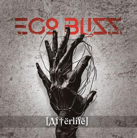 „Ego Bliss“ in roter, stilisierter Schrift. Darunter eine gezeichnete Hand, die in Draht verstrickt ist, auf grauem Hintergrund.