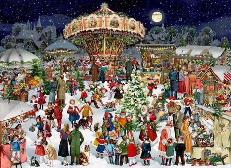 A3-Wand-Adventskalender - Nostalgischer Weihnachtsmarkt, Kalender