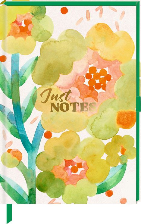Text: "Just NOTES". Aquarellillustration von bunten Blumen und Blättern.