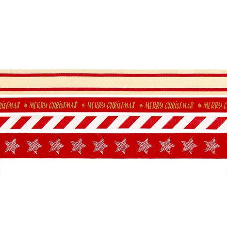 "Merry Christmas" in roten Buchstaben, darunter rot-weiße Streifen und weiße Sterne auf rotem Hintergrund.