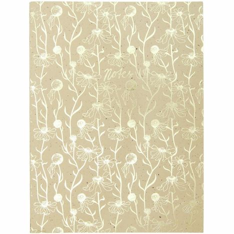 Der Text "Notes" steht in der Mitte. Beige Hintergrund mit weißen Blumenzeichnungen in einem regelmäßigen Muster.