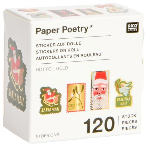 "Paper Poetry* Sticker auf Rolle. 120 Stück. Illustrationen von Weihnachtsmotiven, etwa Weihnachtsmann und Engel."
