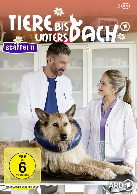 Text: "Tiere bis unters Dach", "Staffel 11", "FSK ab 6 freigegeben". Ein Hund liegt auf einem Tisch, ein Mann und eine Frau lächeln.